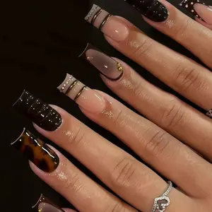 Press-Ons Design #1 - Trendy Nail Art with Gold Accents and Tortoiseshell Patterns for Stylish Manicures