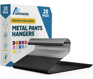 Lifemaster Metal Pants Hanger Set - 20 Pieces Elegant Non-Slip Closet Space Saving Hanger Set for Pants, Trouser, Blankets, and Jeans with Rubber Coating and Open Ended Sleek Design