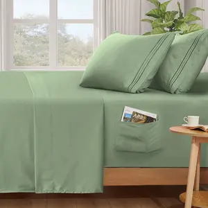 Extra Deep Pocket  Sheets Set - Fits Mattress Up to 24 Inches Thick - 4 count Sage Green Deep Pocket Sheets for Air Mattress - Soft 1800 Thread Count Fitted Sheet with Side Pocket