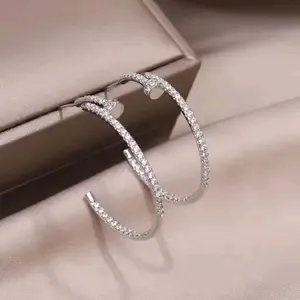 Jewelry Trendy Nail Rhinestone Earrings Women's Gifts Elegant Design Sparkling Accents Perfect Gift Idea Hook Earrings Chic Rhinestone Design
