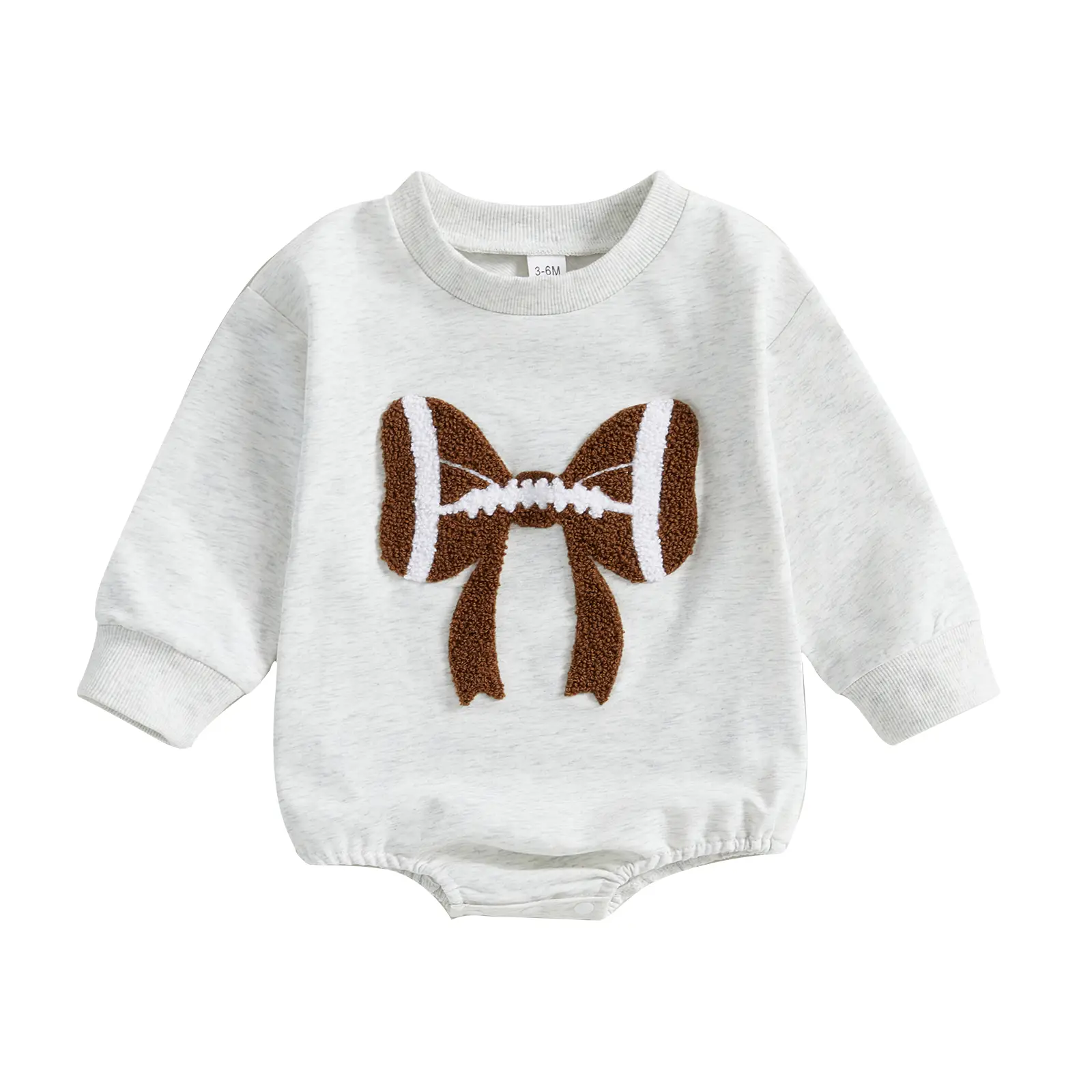 Baby Girl Bubble Romper Long Sleeve Crew Neck Bow Football Print Bodysuit Newborn Clothes