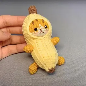 Crochet Banana Cat Keychain, Mini Cat Crochet Keychain - Animal Crochet