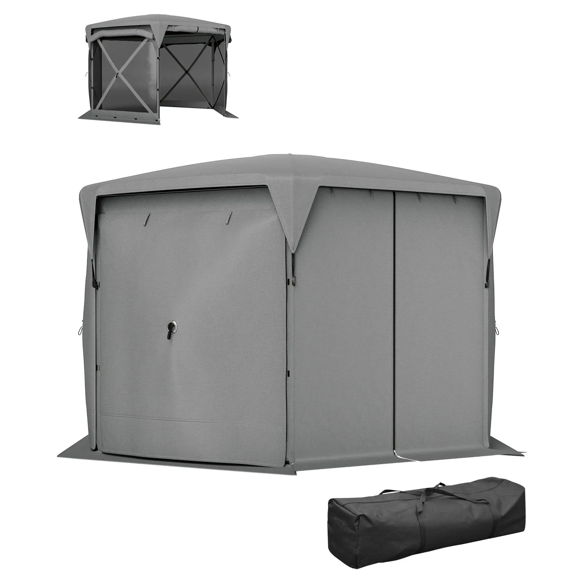 11x11 ft Outdoor Mesh Fabric Screen House - Sun Protection, Roll-Up Walls, Dual-Door Design, Adjustable Sidewalls, Retractable Canopy Awnings, Foldable, Ground Stakes for Patios, Camping, Gardens, Courtyards, Backyards