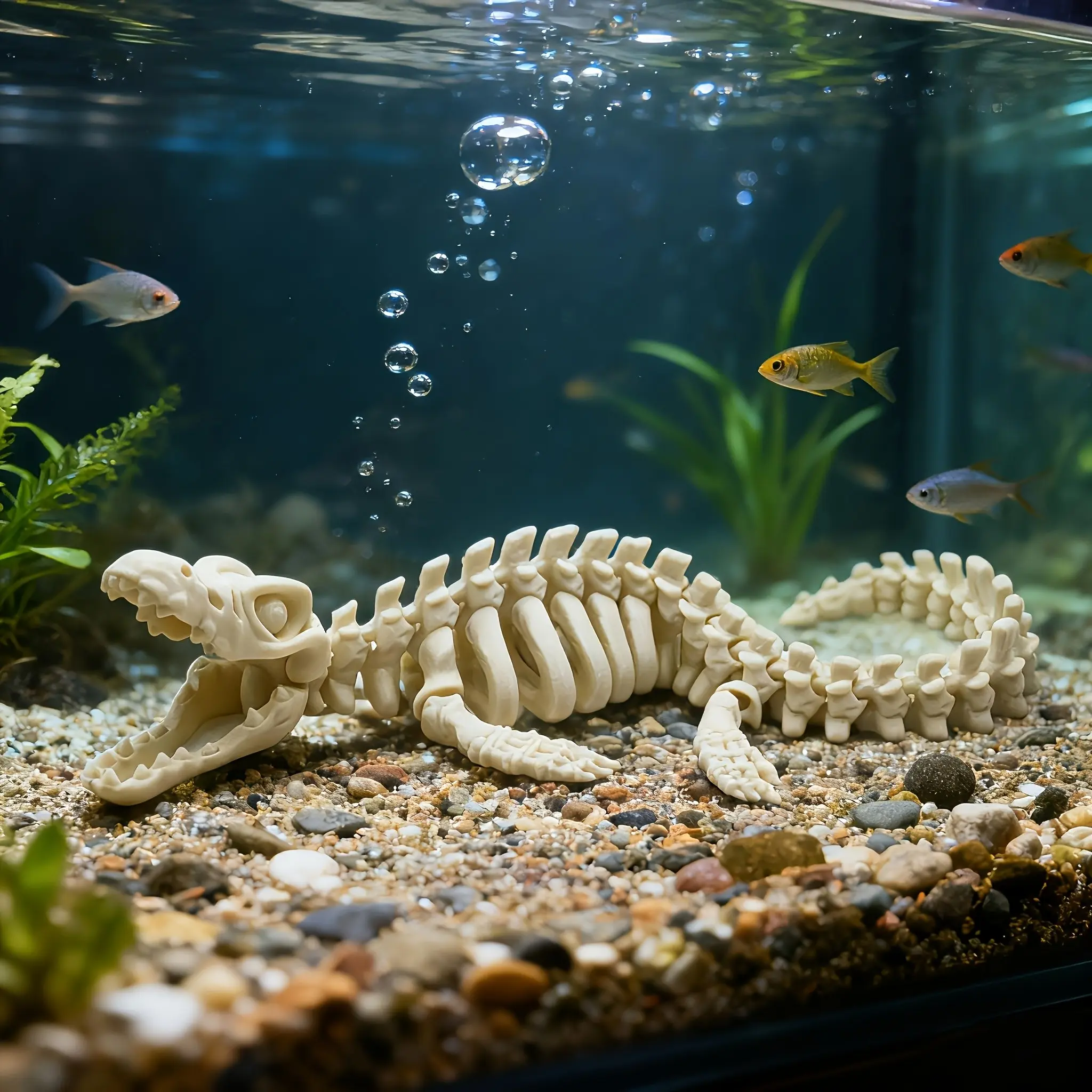 Realistic Mosasaurus Skeleton Replica Aquarium Decor, Large Dinosaur Bone Model with Fins and Tail, Ideal for Fish Tank Decoration