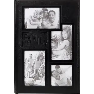 Collage Frame Embossed Family Sewn Leatherette Cover 300 Pocket  Album, Black
