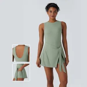 Halara Backless Sleeveless Wrapped Tie Front 2-in-1 Side Pocket Micro Mini Pickleball Active Dress