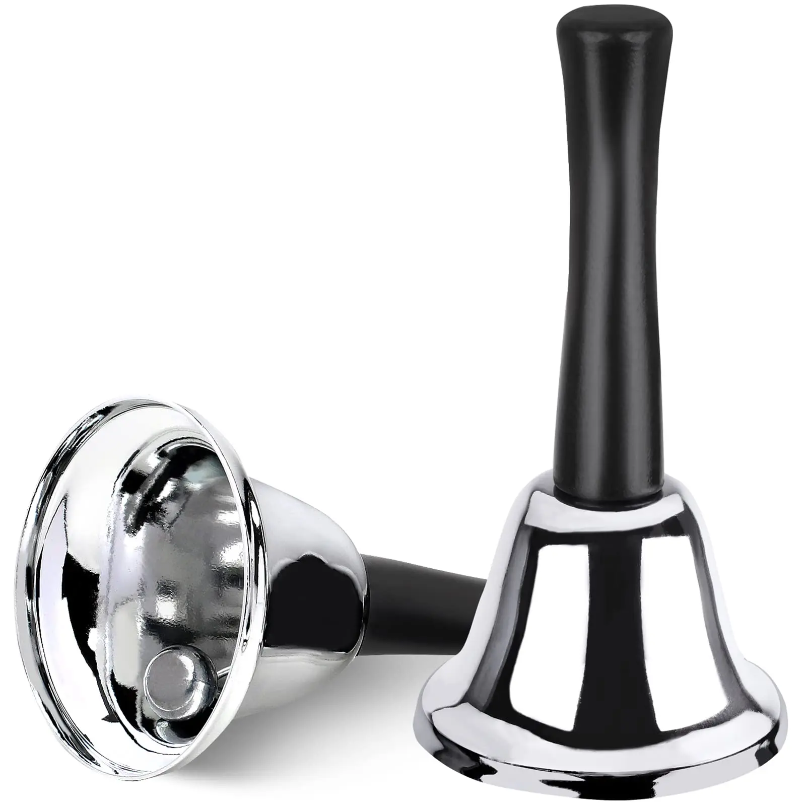 2 Pack Silver Hand Bells, Metal Ringing Bell with Handle, Loud Dinner Call Bell for Classroom, Restaurant, Hotel, Home and Service Use