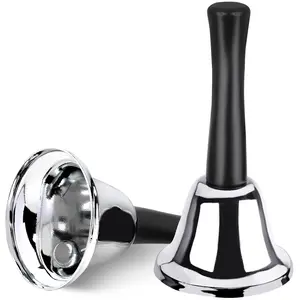 2 Pack Silver Hand Bells, Metal Ringing Bell with Handle, Loud Dinner Call Bell for Classroom, Restaurant, Hotel, Home and Service Use