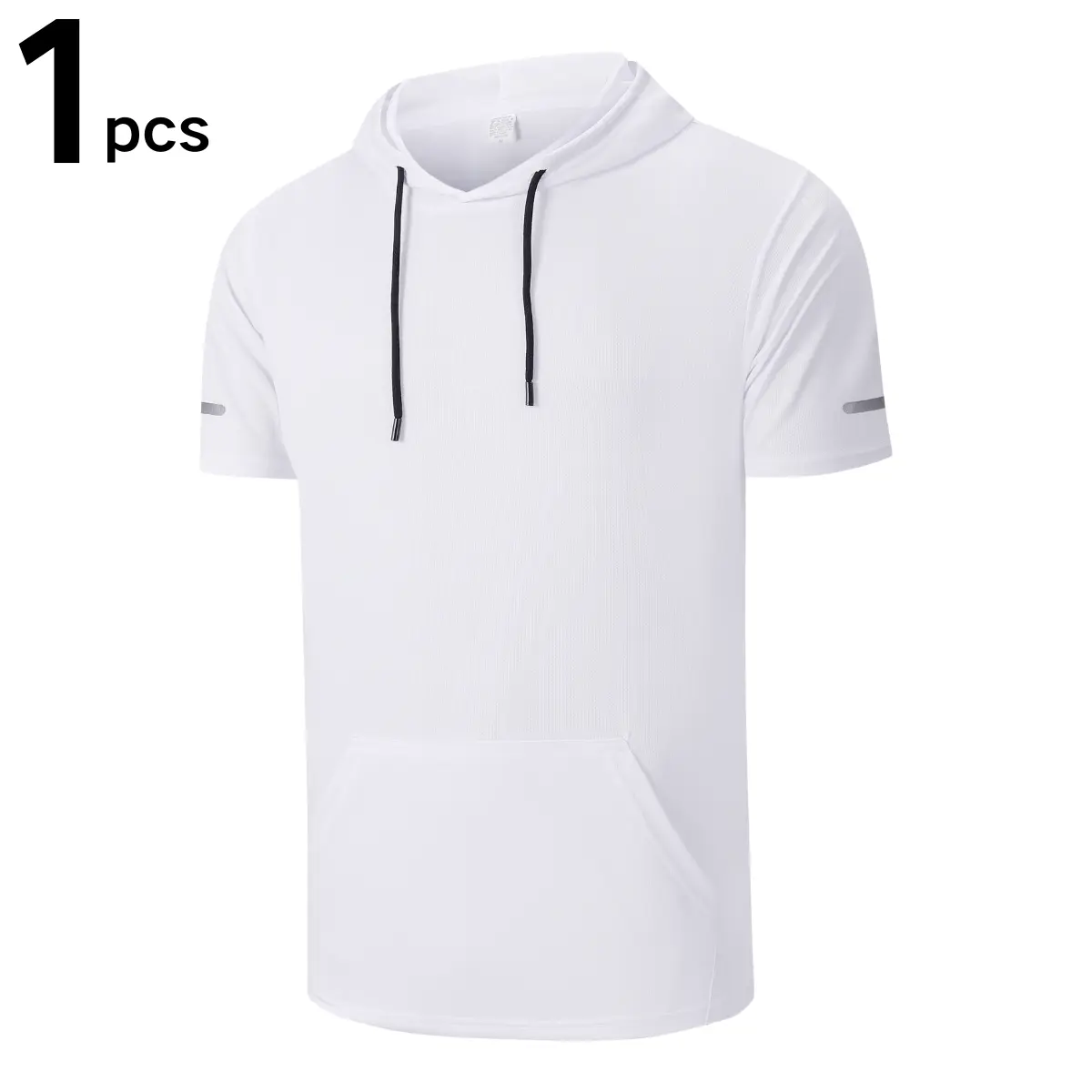 Men's Solid Color Short-Sleeve Sporty T-Shirt Hoodies - Elastic Drawstring, Breathable Mesh, Kangaroo Pocket, Reflective Strips - Men&rsquo;s Clothes for Summer Sports, Commuting, Sporty T-Shirts