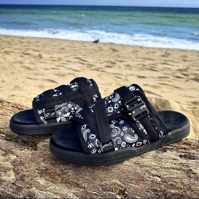 Bandanna Paisley Print Slide Sandals for Men and Women – Custom Paisley Design with Adjustable Straps, Arch Support & Slip-Resistant Sole, Perfect for Wide or Narrow Feet, Stylish Casual Footwear for Everyday Wear