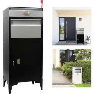 D11B-H - Large Package Delivery Boxes for Outside, Extra Large Mailbox for Parcel, Alloy Steel Post Mailbox, Wall Mounted Lockable Anti-Theft for Porch, Curbside | 14.25" D x 20.5" L x 47.5" H, Black