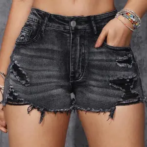 Ripped Raw Hem Denim Shorts