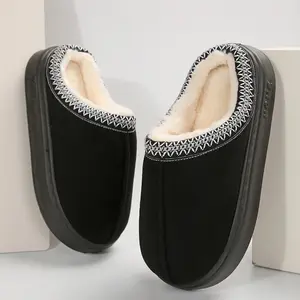Women's Boots Comfy Fleece Plush-Lined Platform Slippers - Suede Winter Warm Mini Snow Boots for Indoor Outdoor Shoes