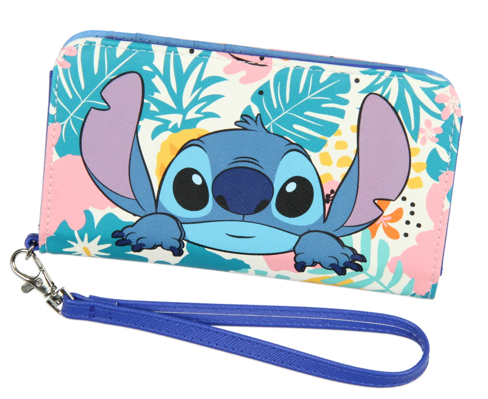 Disney Lilo & Stitch Tropical Design Snap-Closure Wristlet Wallet w/ Tech Pocket and Wrist Strap