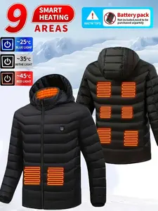 Men's Heated Jacket USB Powered, 3 Heating Levels, 9 Zipper Areas, Long Sleeve High Neck, Outdoor Camping Cycling Fishing Hiking Skiing, Outdoor Hiking Workwear