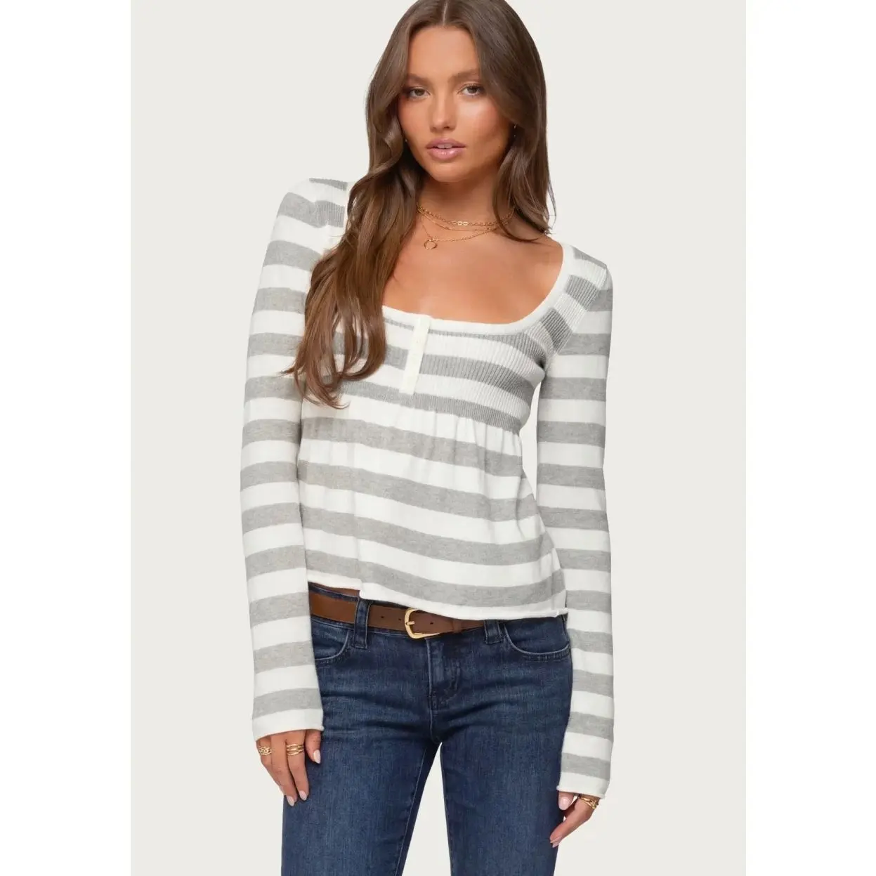 Edikted Lockie Striped Knit Babydoll Top