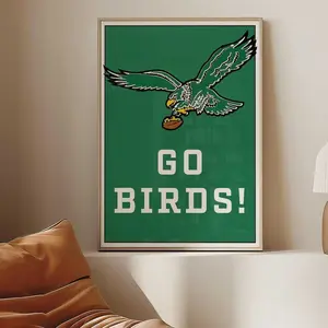 Go Birds Poster Print, Retro 1990s Philly Football Art, Vintage Eagle Logo Wall Decor, Classic Sports Fan Artwork UNFRAMED