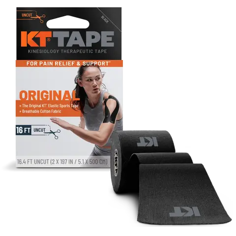 KT Tape Original Cotton Hypoallergenic Elastic Sports Adhesive Tape - 16 ft Uncut, Latex-Free Safe for Gym Workouts, Tendons Support, Handles Showers, Pool & Humidity, Includes Quick Start Guide