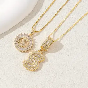 Initial Pendant Necklace for Men Womens, 1 Plated Square Letter Capital Necklace Alphabets from A-Z Figaro Chain Necklace