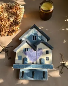 Handmade Key Holder for Wall Unique. Wooden Key Hanger Village Houses