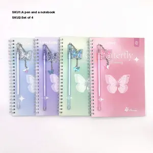 A5 Spiral Notebook + Butterfly Pen, Dual Coil, 60 Pages, Elegant Love Letter Design, Lined Journal, Ideal Gift, Girl's Diary, Office or Study Supplies