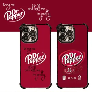 Dr Pepper Aesthetic Fun Accessory Pattern Tough Electroplated TPU Casing For iphone 16 15 14 13 12 11 X XS PRO PLUS MAX Four Corners Anti-Fall Transparent Soft Silicone Gift Shockproof Protection Anti-Drop Protective Protector Phone Cases Shell Cover