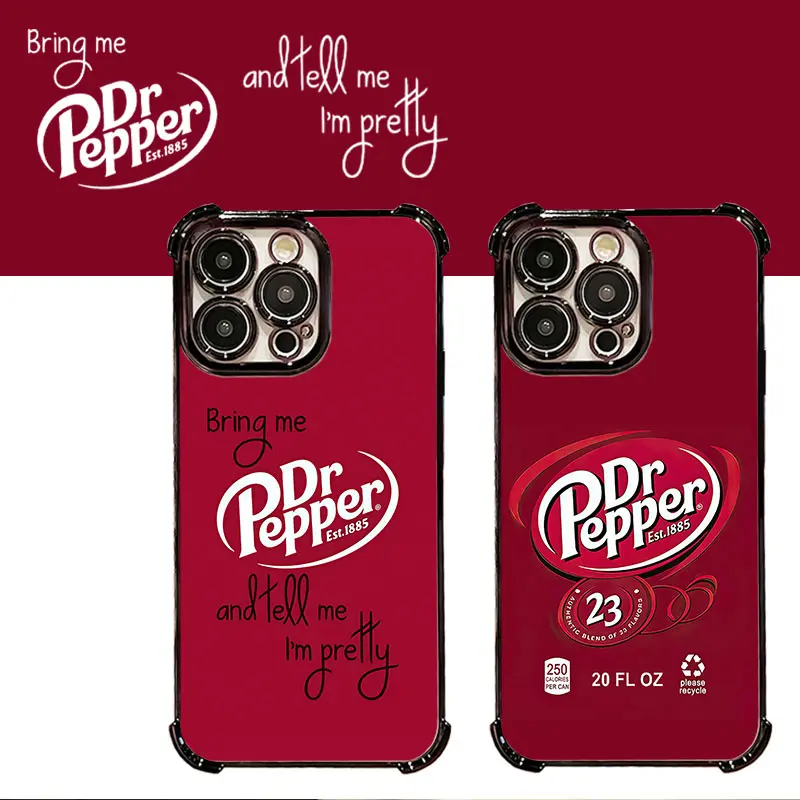 Dr Pepper Aesthetic Fun Accessory Pattern Tough Electroplated TPU Casing For iphone 16 15 14 13 12 11 X XS PRO PLUS MAX Four Corners Anti-Fall Transparent Soft Silicone Gift Shockproof Protection Anti-Drop Protective Protector Phone Cases Shell Cover