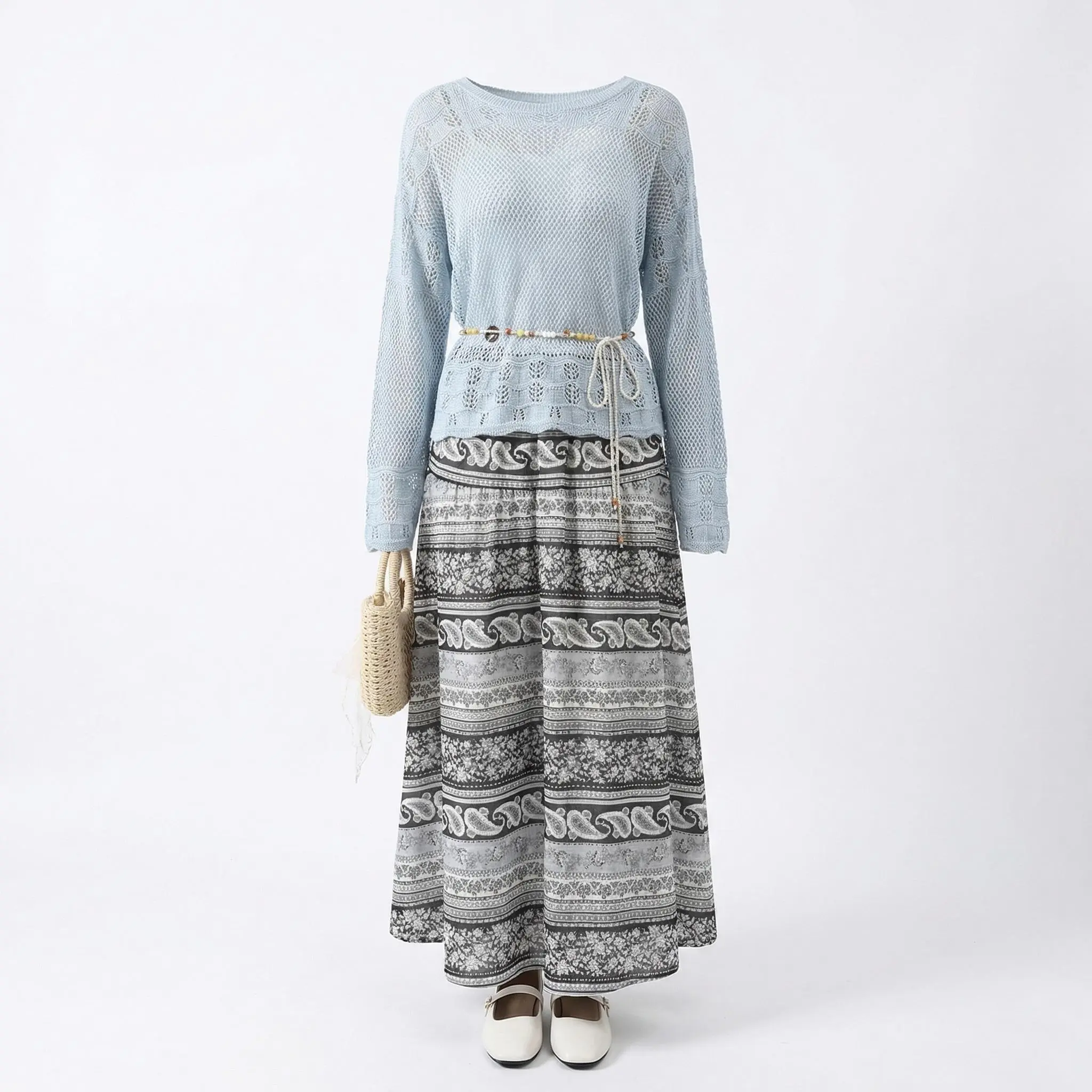 Women's Elegant Crochet Lace Knitwear Sweater - Casual Long-Sleeve Style Top with Adjustable Drawstring Waist, Lightweight Fabric for Spring Summer Everyday Trouser Pairing, Fit, Feminine, Breathable, Comfortable, Fashion, Soft, Work, Women's Fashion, Clo