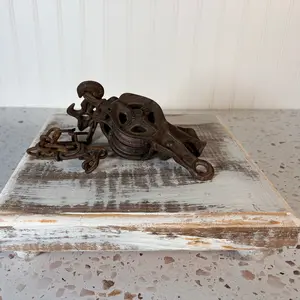 Vintage Double Pulley Fence Stretcher Block & Tackle & Swivel Hook w/ Gear Lock Mechanism