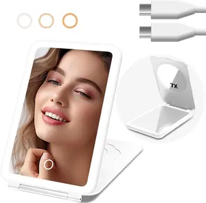 Travel Makeup Mirror, 72LED Light Makeup Mirror, 3-Color Lighting, dimmable Screen, 7X Small Round Mirror, no dimming Function, Suitable for's Gifts