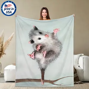 Flannel Throw Blanket with Adorable Opossum Hanging Design, 280GSM Soft Cozy Warm Comfortable Lightweight Portable for Couch Bed Nursery, Unique Gift for Animal Lovers Women Men Birthday Wildlife Theme