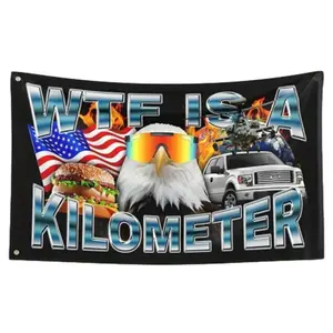 WTF Is a Kilometer Tapestry, Funny Patriotic 4th of July Flag, USA Eagle Meme Banner, Man Cave Wall Decor Gift for Him