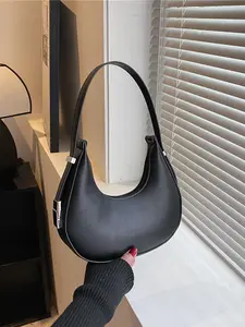 Women's Elegant Solid Color Hobo Bag, Fashionable Shoulder Bag for Daily Used, Casual Trendy Versatile High-quality Daily Commuting Bag, Girl Fashionable Shopping Bag, Crescent Bag, Daily Commuter Bag