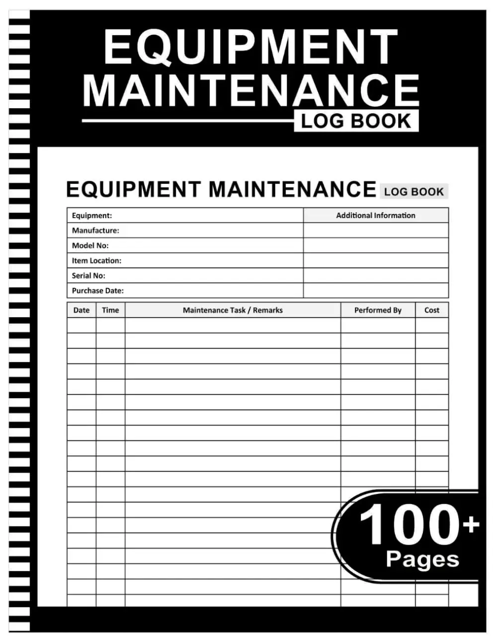 Equipment Maintenance Log Book: Daily Preventive Care for Repairs & Service of Machinery, Repairs and Maintenance Record Book - 8.5" x 11" 100+ Pages