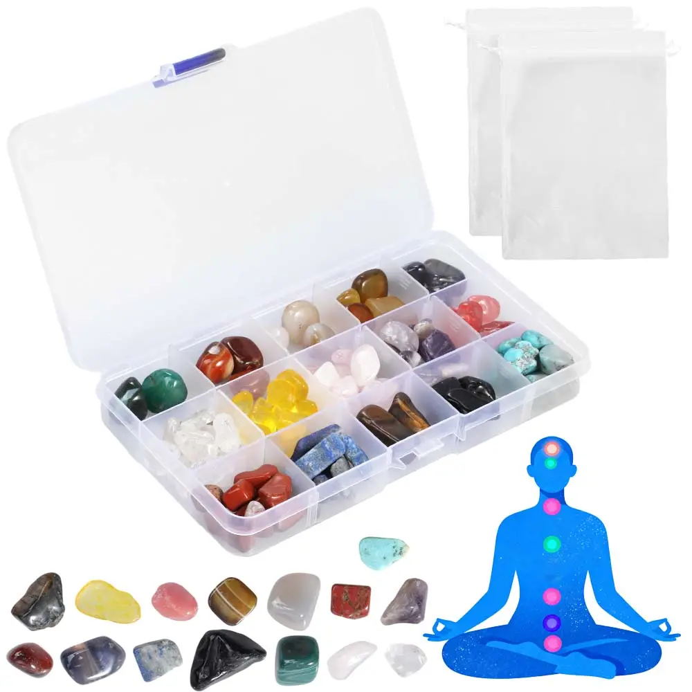 15-Piece Assorted Tumbled Crystal Set - Natural Polished Irregular Gemstones with Rose Quartz, Amethyst, Citrine, Obsidian for Wicca Reiki Chakra Healing, Home Indoor Decor, Home Improvement Gift