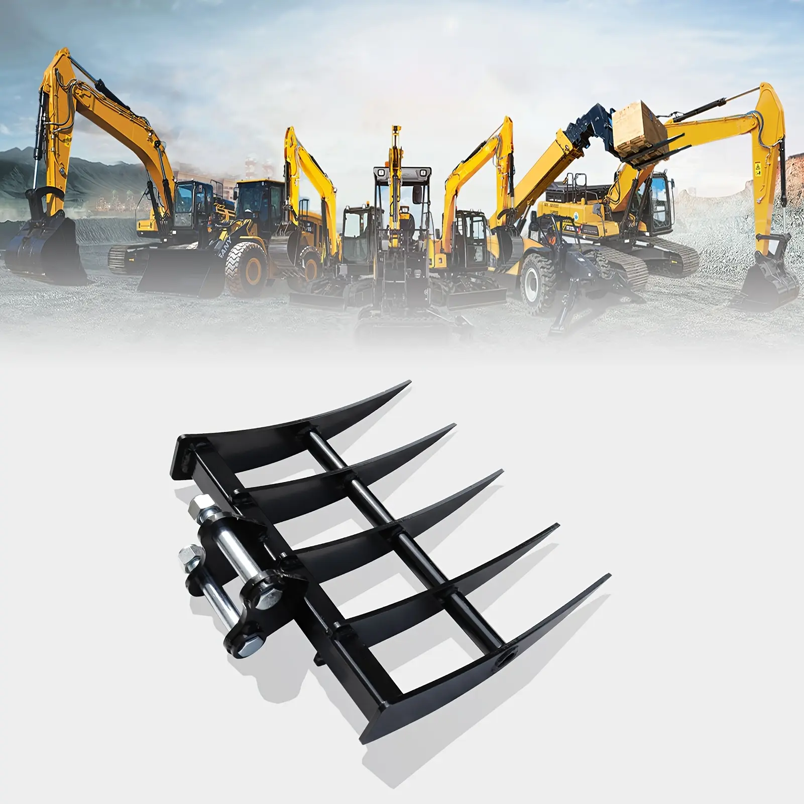 Mini Metal Excavator Rake, Wide Backhoe Attachment with 25MM/0.98in Hole Diameter and 90MM/3.54in Span for Mini Excavators, Yard Work, Cost-Effective