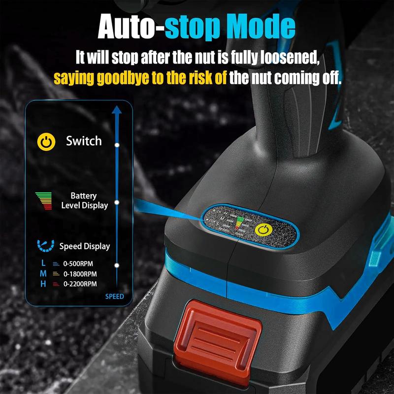 1/2 Cordless Impact Wrench,3-In-1 High Torque Impact Gun With 2x 3000mah Li-Ion Battery,5 Impact Sockets,8 Drills,10 Screws And Tool Case,Impact Tools For Car Lug Nuts