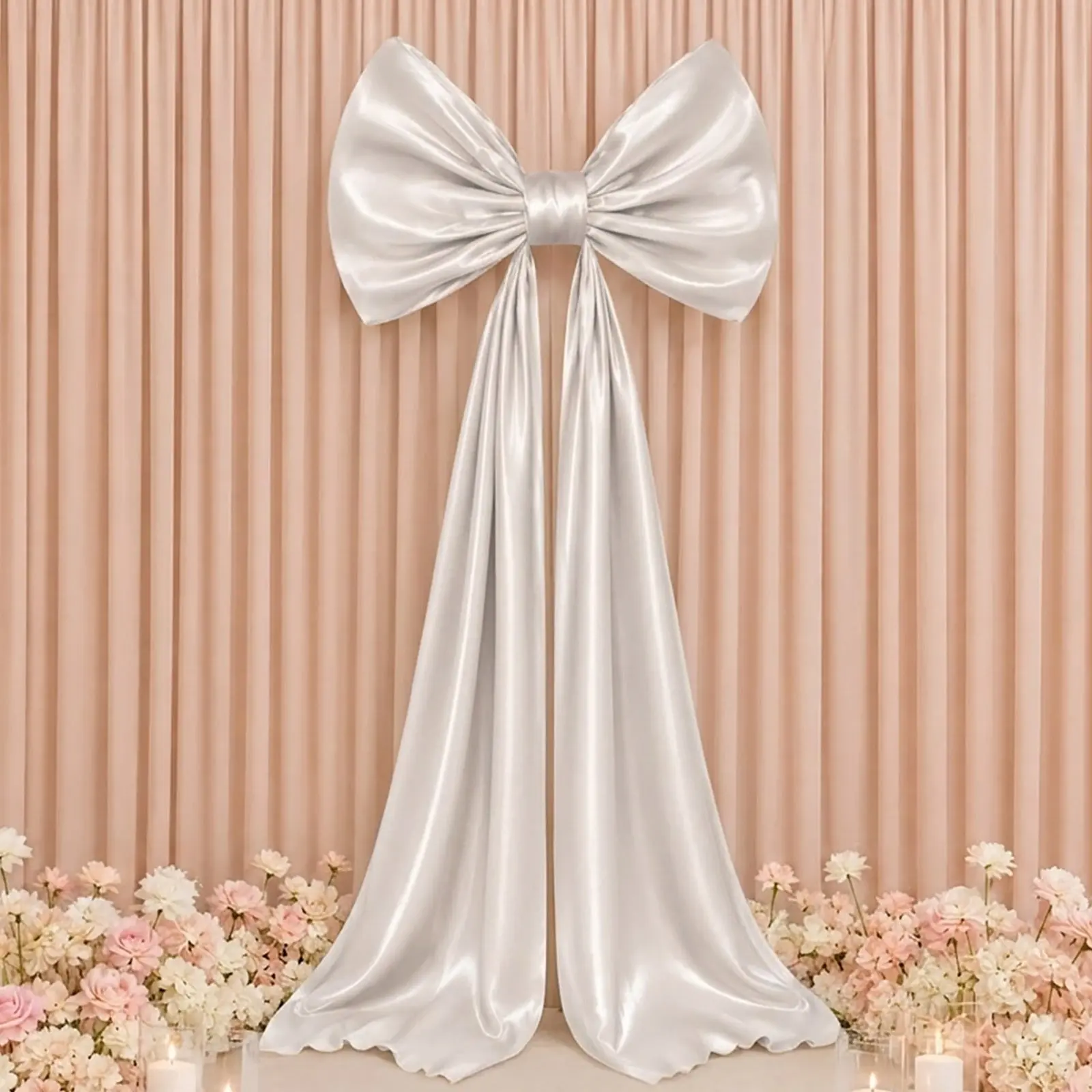 eFavormart 10ft Giant Satin Bow Backdrop Decor, Beige - Coquette Theme, Dry Clean Compatible, for Wedding Events, Birthdays