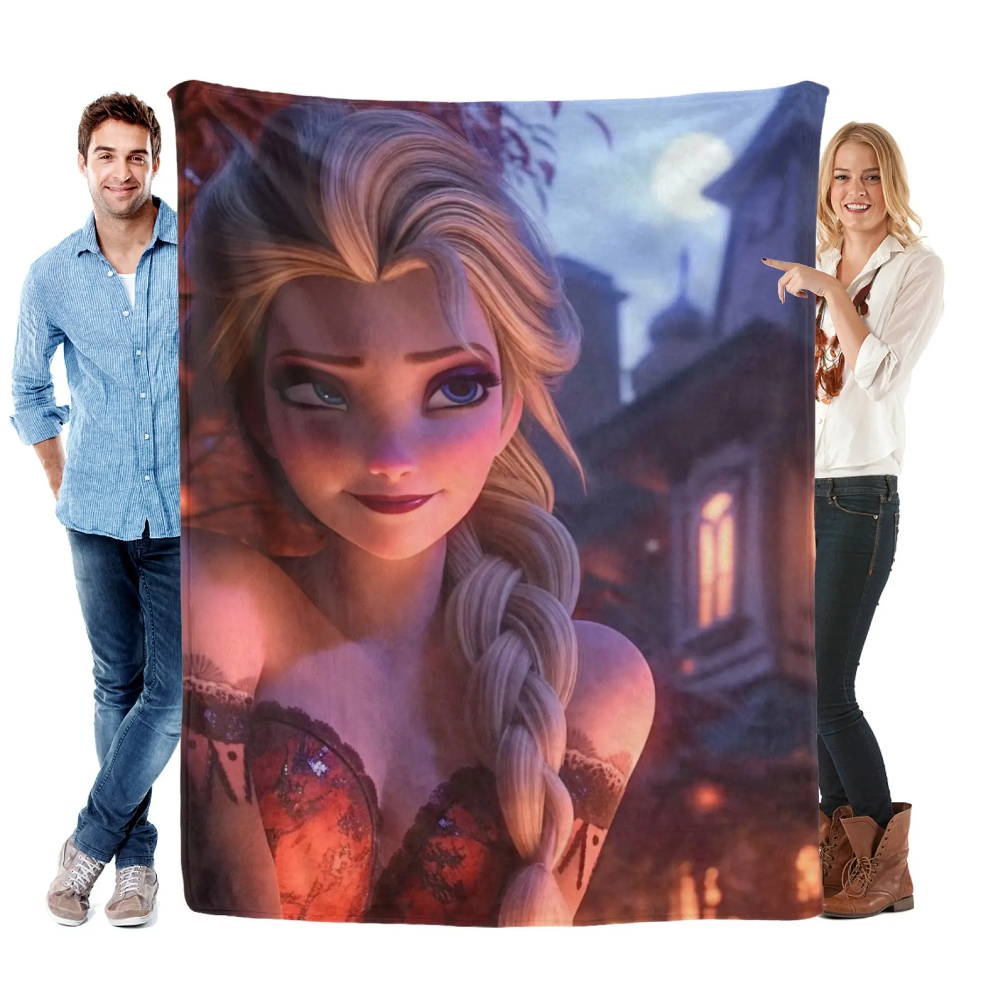 [SummerVibes] DISNEY CLASSIC Frozen Elsa Soft Flannel Blanket, Vibrant 2D Print Twilight Throw for Bed & Couch