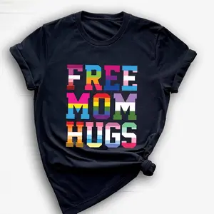 Free Mom Hugs T-Shirt, Rainbow Pride Month Tee, LGBTQ Support Top, Equality Gift for Proud Moms, Retro Inclusive Shirt