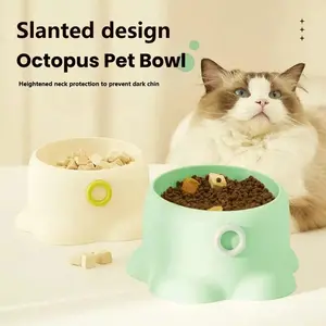 Universal Pet Bowl for Indoor & Outdoor Use, Incline Neck Protection Pet Feeding Dish, Cute Octopus Shape Pet Water Dispenser