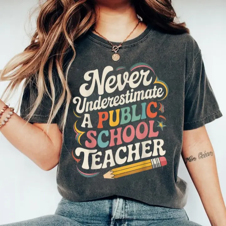 Never Underestimate A Public School Teacher Kamala Harris Shirt, Unisex Comfort Color Tee, Harris Walz 2024 Rally Tee, Tim Walz DNC Quote Sweatshirt, Educator Gift