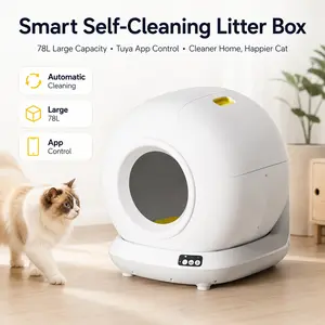 Self-Cleaning Cat Litter Box, 78L Automatic Smart Litter Box with Tuya App Control, Large Enclosed Odor Control Cat Toilet for Multi-Cat Homes