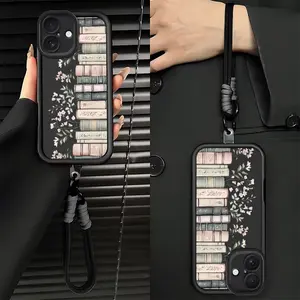 Vintage Dark Academia Library Series Elegant Floral Book Cover Phone Case , Suitable for [iPhone 17] High-end phone case  Lanyard a beautiful Handmade Braided Strap lanyard is included 952
