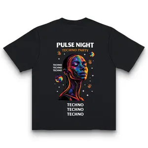Men's Cyber Style TECHNO Rave Party Back Print T-shirt Trendy Street Casual Top