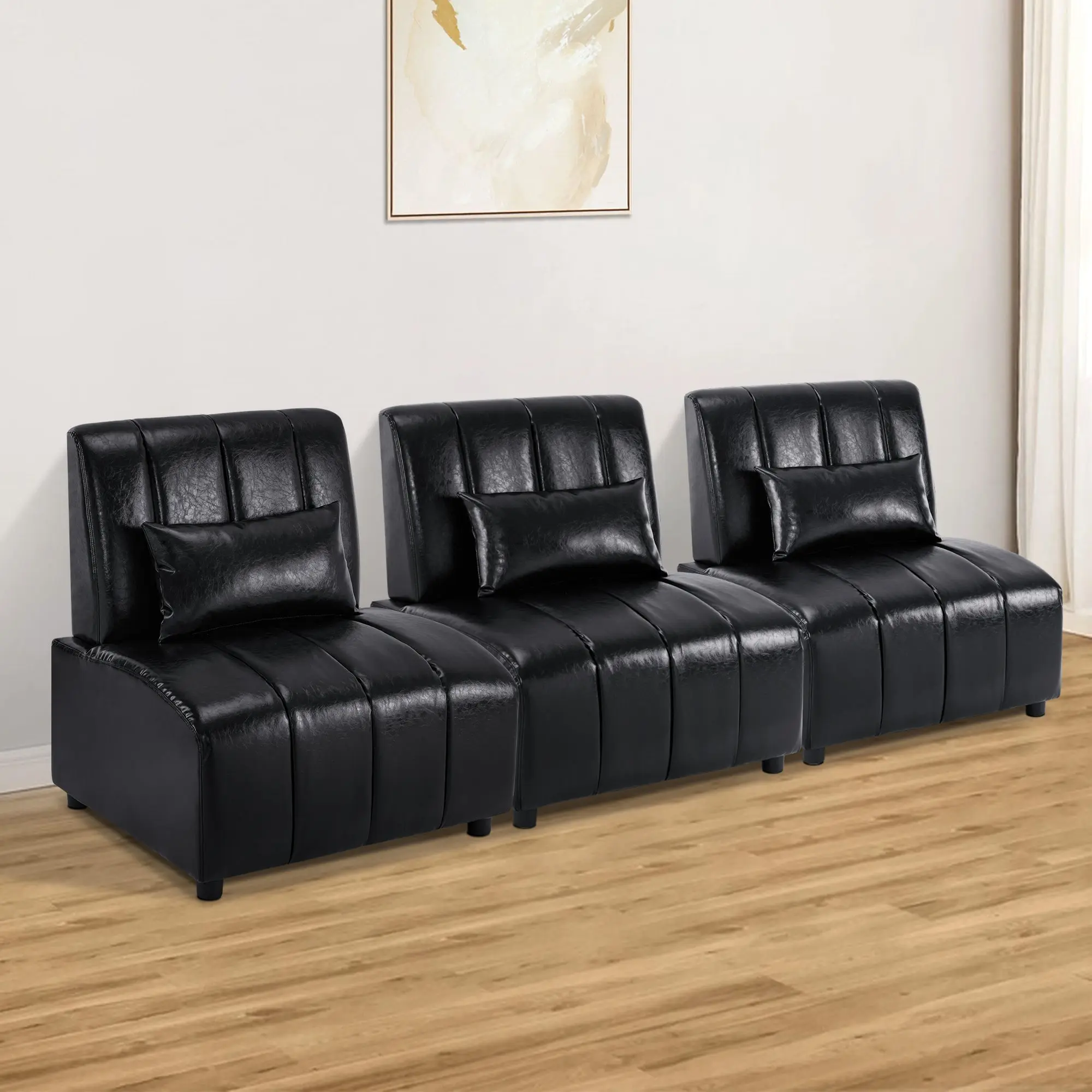 Faux Leather Stationary Armless Accent Chair - Indoor Furniture, 4339 Modular Couch Companion