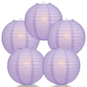 5-Pack 12 Inch Lavender Parallel Ribbing Round Paper Lanterns