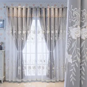 European Style Modern Embroidered Sheer Blackout Curtains for Living Room & Bedroom, Floor-Length Drapes Home Decoration Curtain Available in &