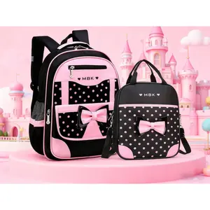 2Pcs Bowknot School Backpack Set – Girls' Elementary Princess Bookbags for School