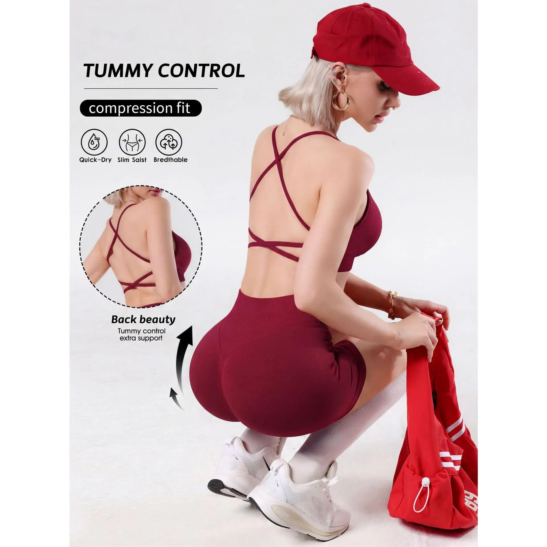 Women's 2-Piece Sporty Sports Underwear Set, Cross-Suspender Beauty Back Yoga Bra, High-Waist Belly & Hip-Lift Fitness Biker Shorts for Yoga, Fitness Women's 2-Piece Sporty Sports Underwear Set, Cross-Suspender Beauty Back Yoga Bra, High-Waist Belly & Hip-Lift Fitness Biker Shorts for Yoga, Fitness
